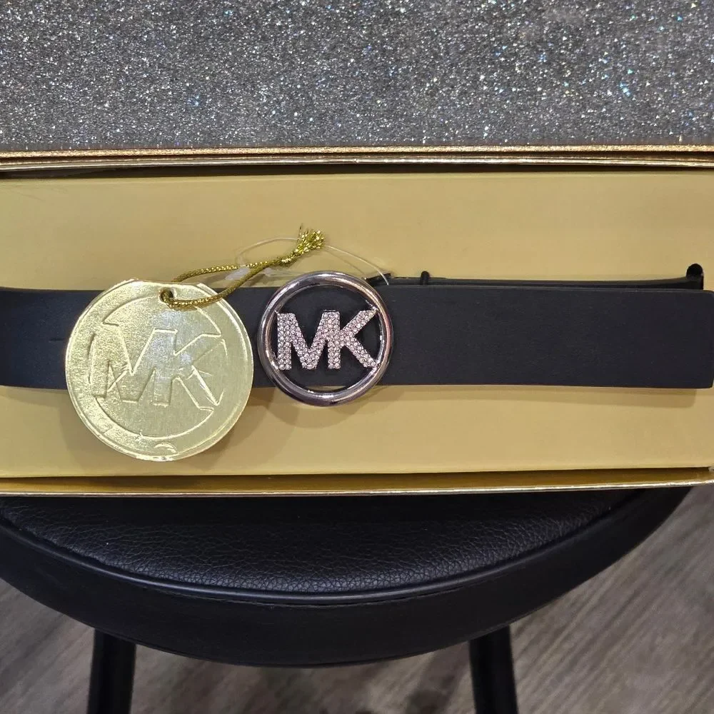 Michael‎ Kors Rhinestone Logo Skinny Belt